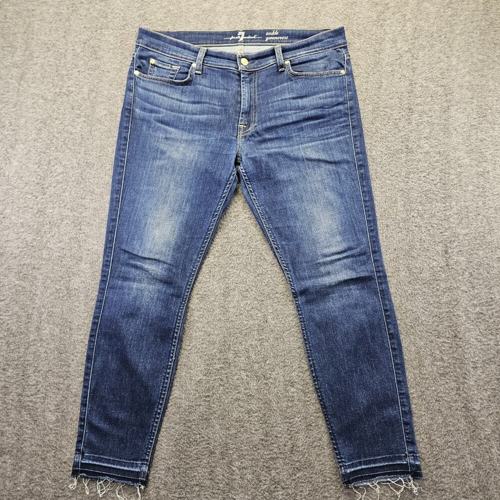 7 For All Mankind Jeans Womens 31 Dark Wash Denim Ankle Gwenevere Zip Raw Hem